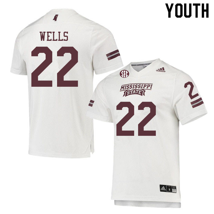 Youth #22 Omni Wells Mississippi State Bulldogs College Football Jerseys Sale-White